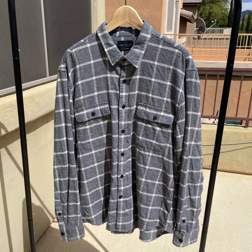 Men's Gray Lucky Brand Plaid Shirt